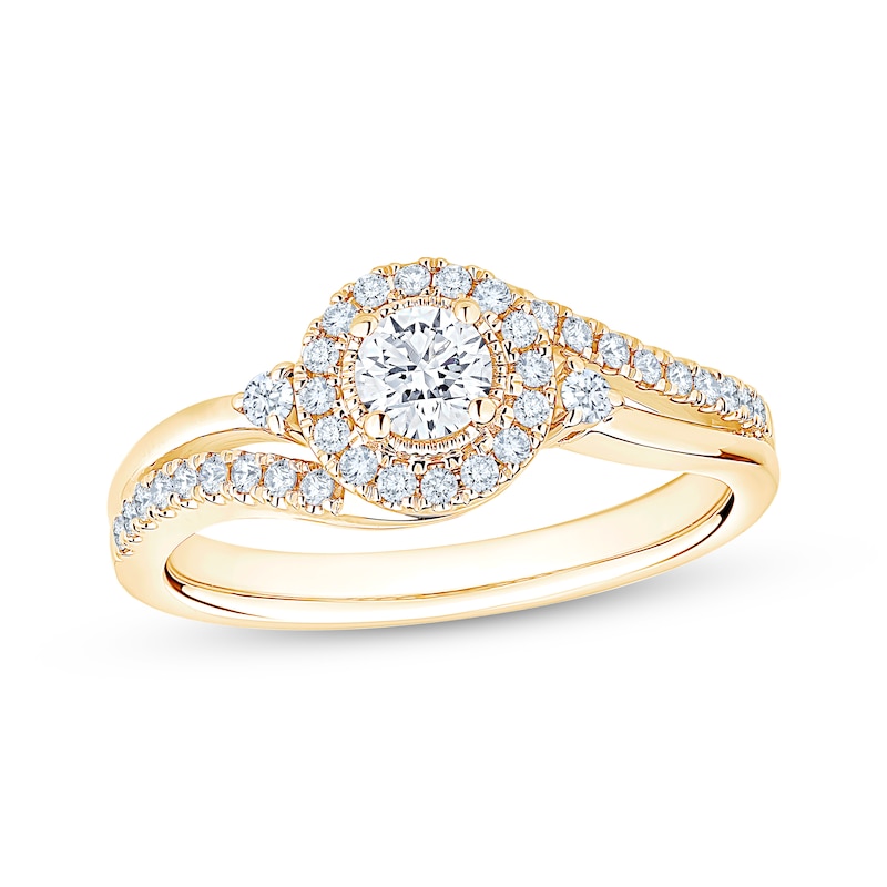 Main Image 1 of Now + Forever Diamond Halo Engagement Ring 1/2 ct tw 10K Yellow Gold