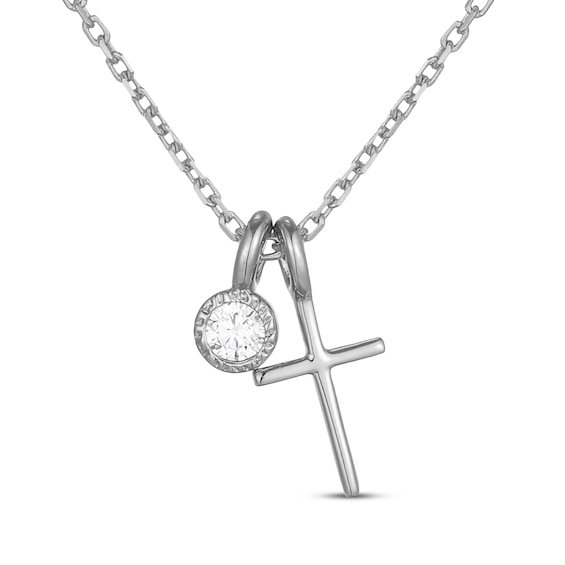Rocksbox The Charm & Cross Lab-Grown Diamond Necklace 1/15 ct tw Sterling Silver 19"