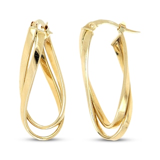 Double Loop Twist Hoop Earrings Hollow 10K Yellow Gold 25mm