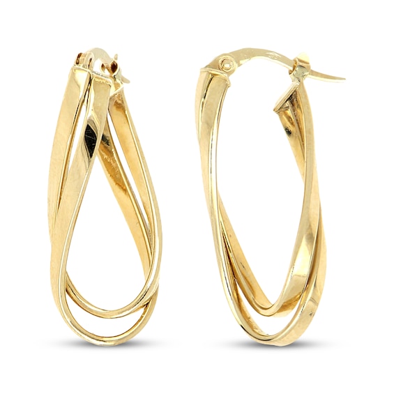 Double Loop Twist Hoop Earrings Hollow 10K Yellow Gold 25mm