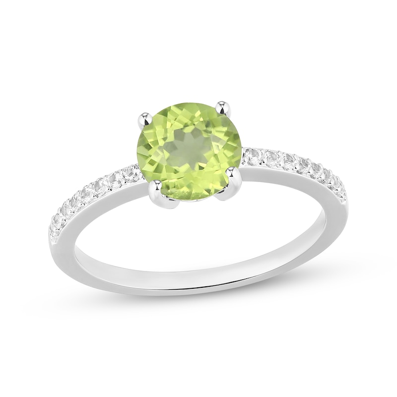 Main Image 1 of Natural Peridot & White Lab-Created Sapphire Ring Sterling Silver