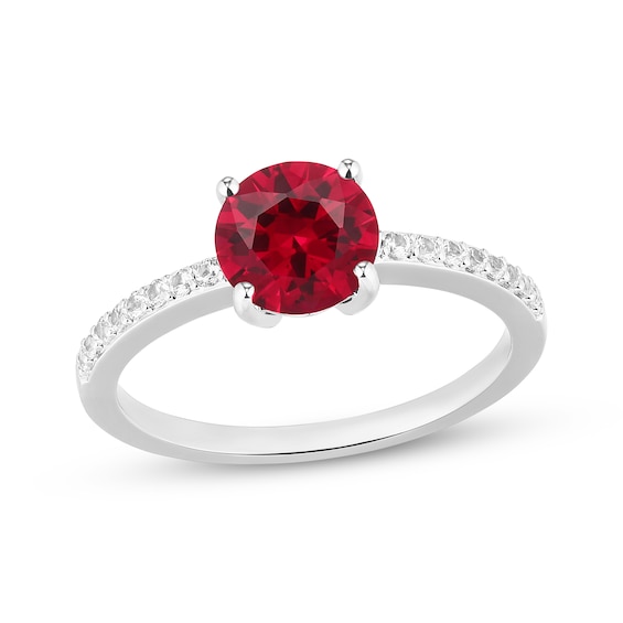 Lab-Created Ruby & White Lab-Created Sapphire Ring Sterling Silver