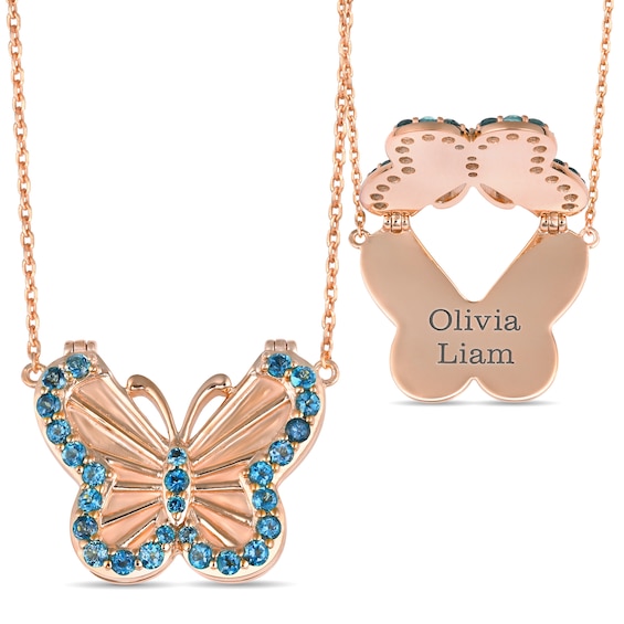 Birthstone Butterfly Hidden Message Necklace (1 Stone and 2 Lines)