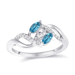 Mother's Marquise-Cut Family Birthstone Swirl Ring (3 Stones)