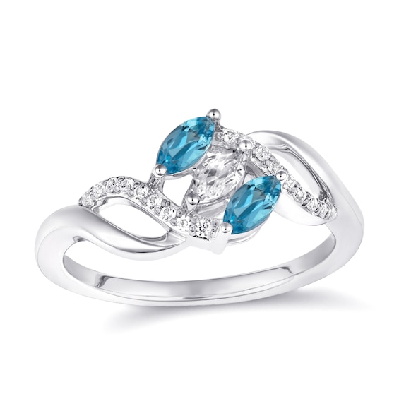 Mother's Marquise-Cut Family Birthstone Swirl Ring (3 Stones)