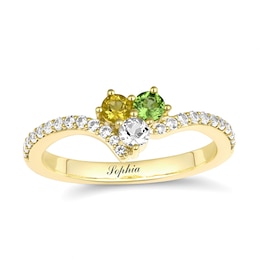 Birthstone and Brilliant Accent Stones Family Ring (3 Stones 1 Line)