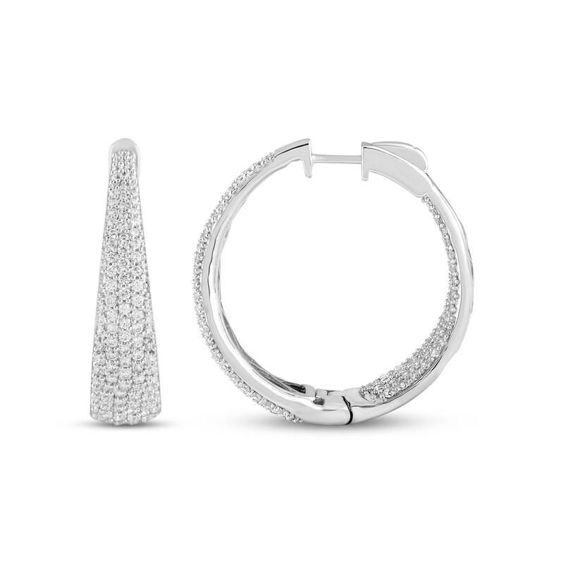 Diamond Inside-Out Tapered Hoop Earrings 3 ct tw 10K White Gold