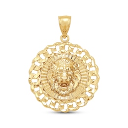 Men's Diamond-Cut Lion Head Chain Link Medallion Charm 10K Yellow Gold