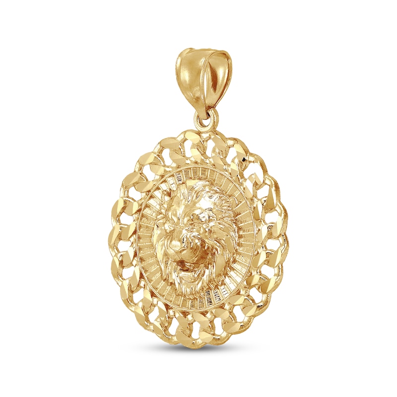 Main Image 2 of Men's Diamond-Cut Lion Head Chain Link Medallion Charm 10K Yellow Gold
