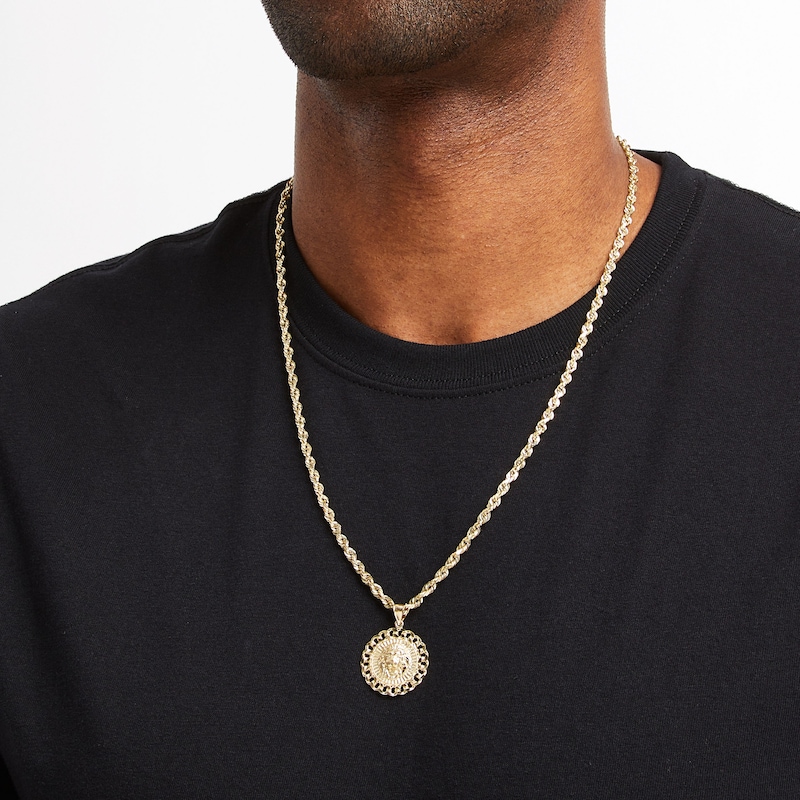 Men's Diamond-Cut Lion Head Chain Link Medallion Charm 10K Yellow Gold