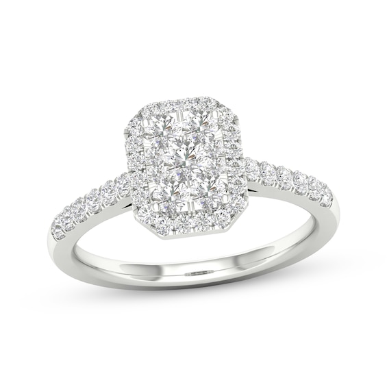 Now + Forever Multi-Diamond Center Octagon Frame Engagement Ring 1/2 ct tw 10K White Gold