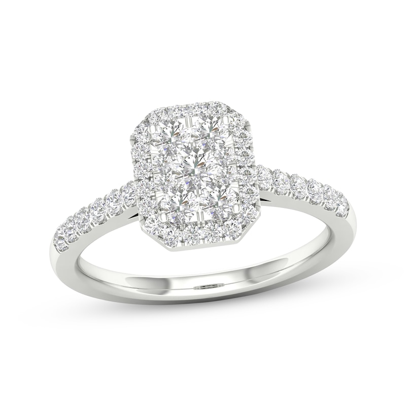Main Image 1 of Now + Forever Multi-Diamond Center Octagon Frame Engagement Ring 1/2 ct tw 10K White Gold