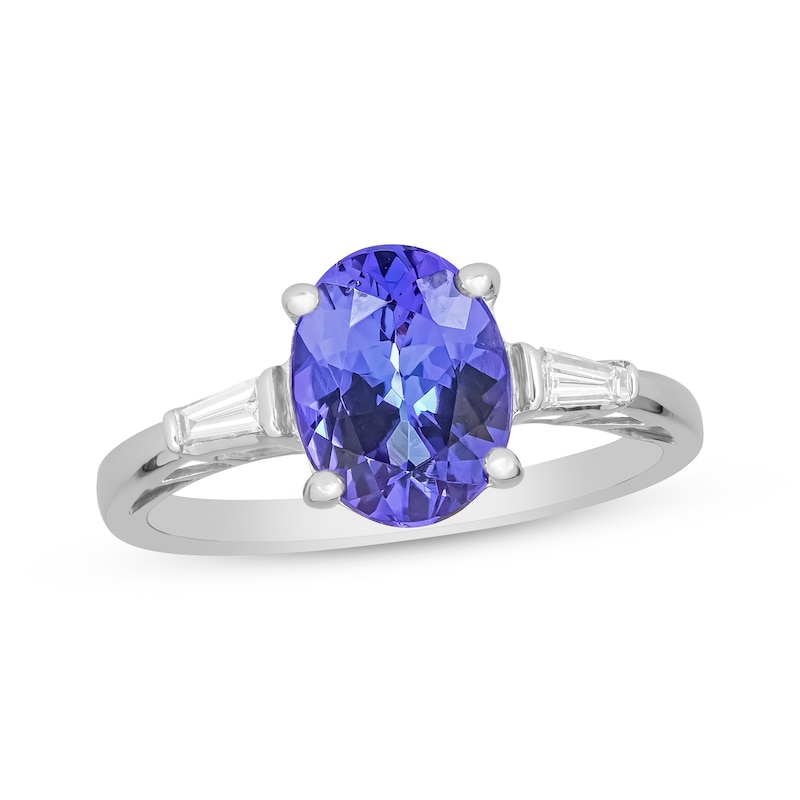 Oval-Cut Tanzanite & Baguette Diamond Ring 1/10 ct tw Sterling Silver