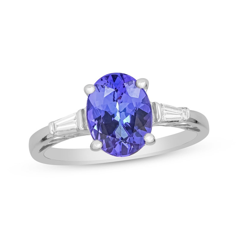 Main Image 1 of Oval-Cut Tanzanite & Baguette Diamond Ring 1/10 ct tw Sterling Silver