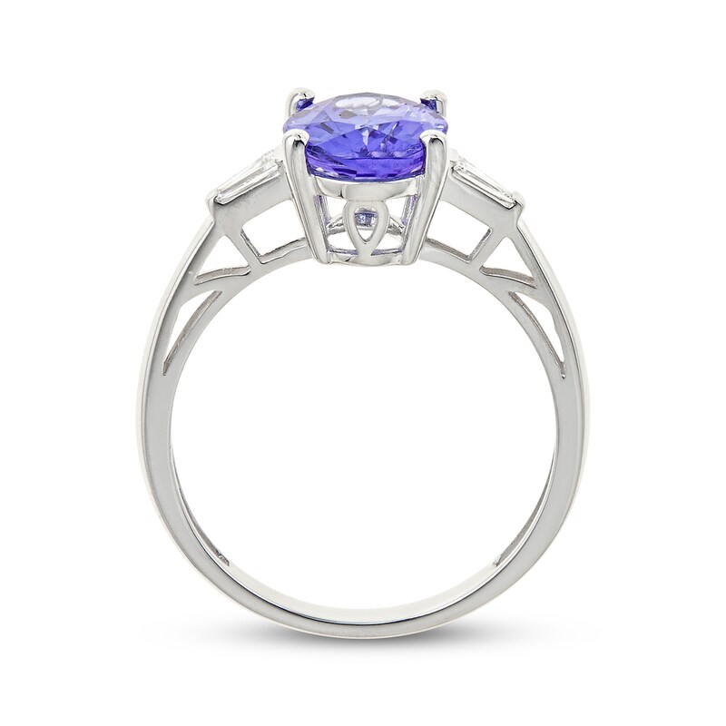 Oval-Cut Tanzanite & Baguette Diamond Ring 1/10 ct tw Sterling Silver