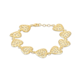 Italian Brilliance Heart Link Bracelet 14K Yellow Gold 7.5&quot;