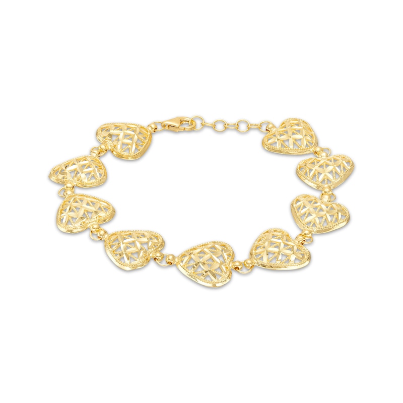 Main Image 1 of Italian Brilliance Heart Link Bracelet 14K Yellow Gold 7.5&quot;