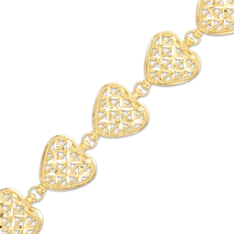 Italian Brilliance Heart Link Bracelet 14K Yellow Gold 7.5"