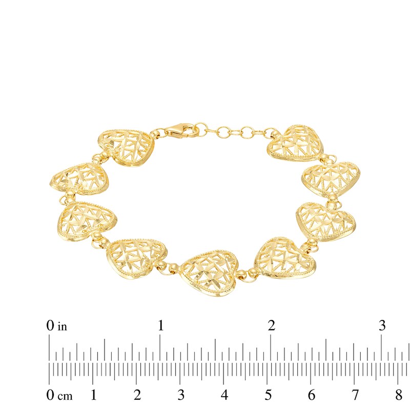 Italian Brilliance Heart Link Bracelet 14K Yellow Gold 7.5"