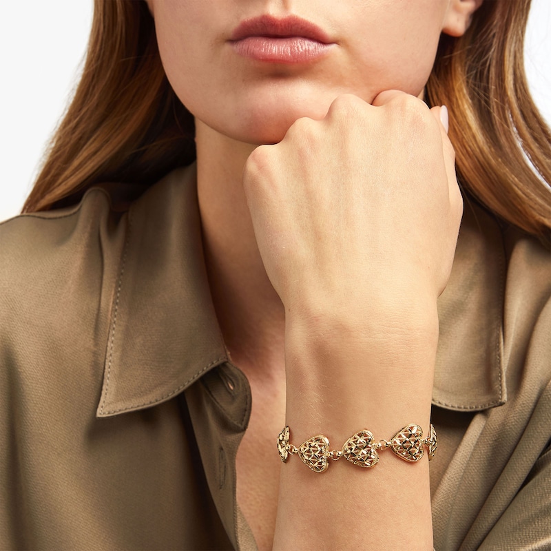 Main Image 5 of Italian Brilliance Heart Link Bracelet 14K Yellow Gold 7.5&quot;