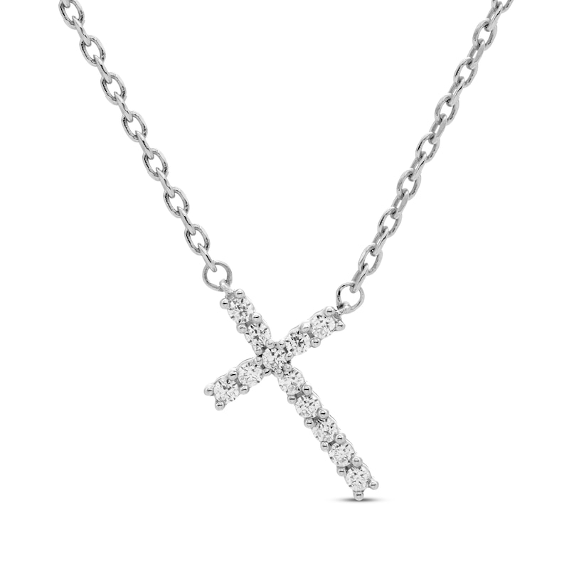 Main Image 1 of Diamond Slanted Cross Necklace 1/10 ct tw Sterling SIlver 18&quot;