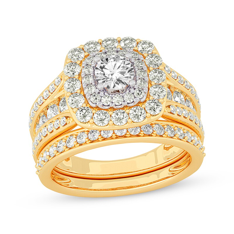 Main Image 1 of Diamond Double Cushion Frame Bridal Set 2 ct tw 14K Yellow Gold