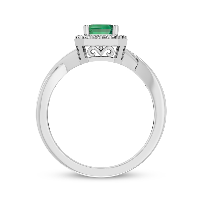 Octagon-Cut Lab-Created Emerald & White Lab-Created Sapphire Twist Ring ...