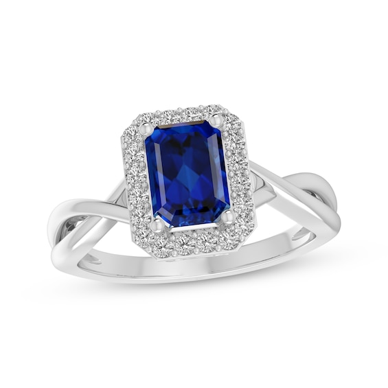 Octagon-Cut Blue Lab-Created Sapphire & White Lab-Created Sapphire Twist Ring Sterling Silver