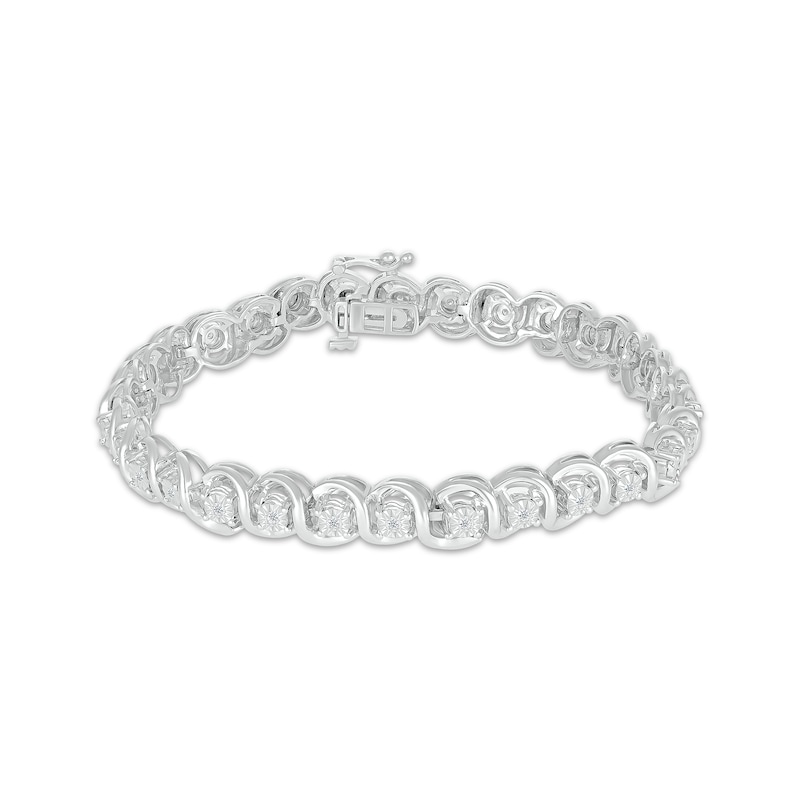 Main Image 1 of Diamond Swirl Link Tennis Bracelet 1/6 ct tw Sterling Silver 7.25&quot;