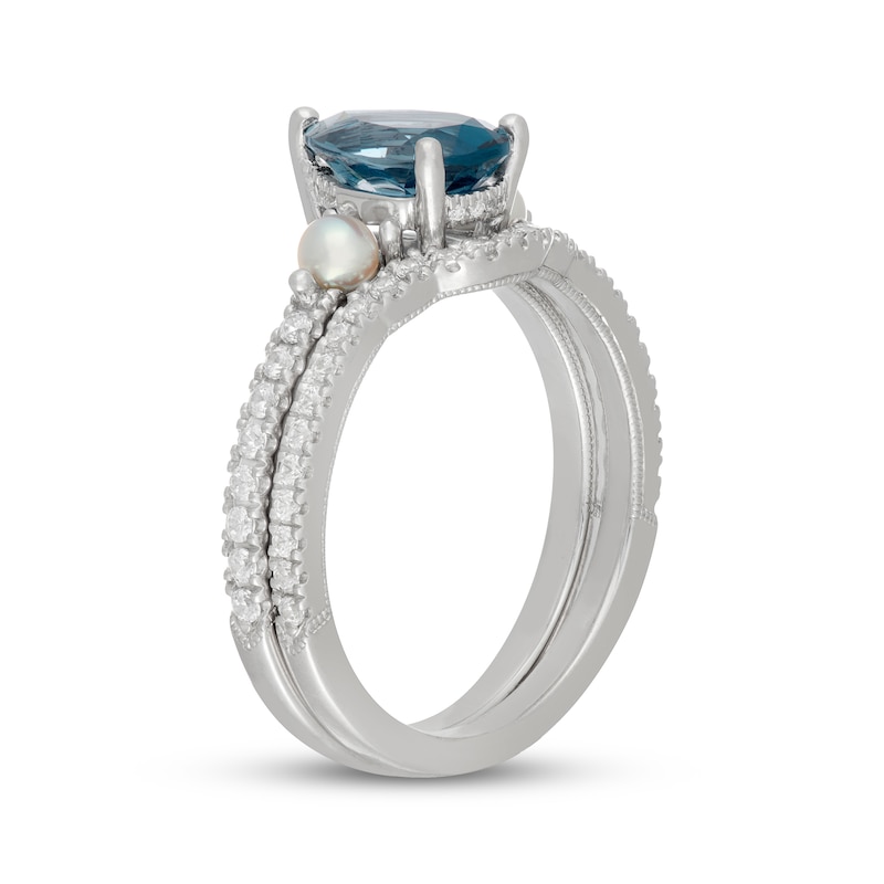 Main Image 2 of Neil Lane Pear-Shaped London Blue Topaz, Diamond & Akoya Cultured Pearl Bridal Set 1/3 ct tw 14K White Gold