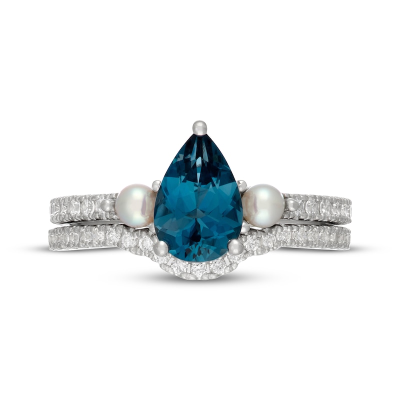 Main Image 3 of Neil Lane Pear-Shaped London Blue Topaz, Diamond & Akoya Cultured Pearl Bridal Set 1/3 ct tw 14K White Gold