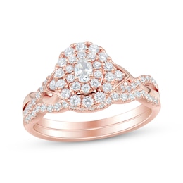 Now + Forever Oval-Cut Diamond Halo Bridal Set 1/2 ct tw 14K Rose Gold