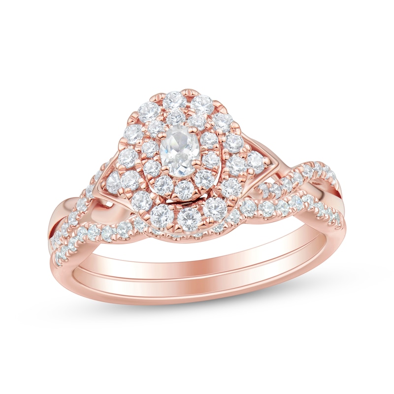 Main Image 1 of Now + Forever Oval-Cut Diamond Halo Bridal Set 1/2 ct tw 14K Rose Gold