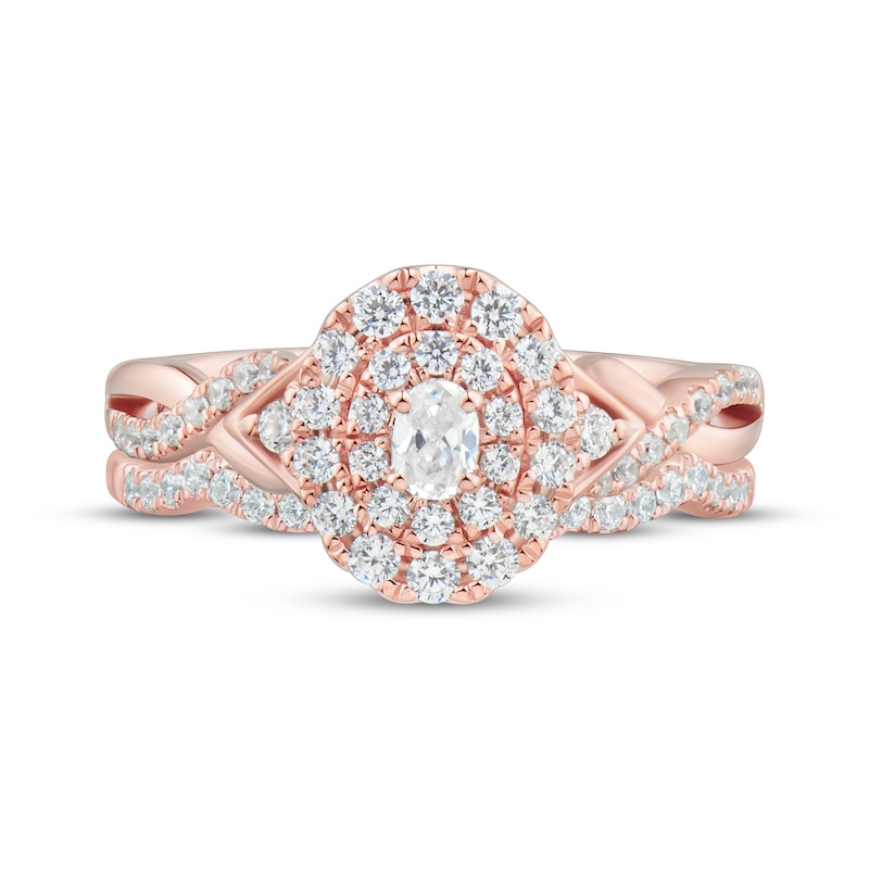 Main Image 3 of Now + Forever Oval-Cut Diamond Halo Bridal Set 1/2 ct tw 14K Rose Gold