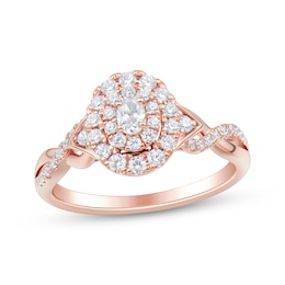 Now + Forever Oval-Cut Diamond Double Halo Engagement Ring 1/2 ct tw 14K Rose Gold
