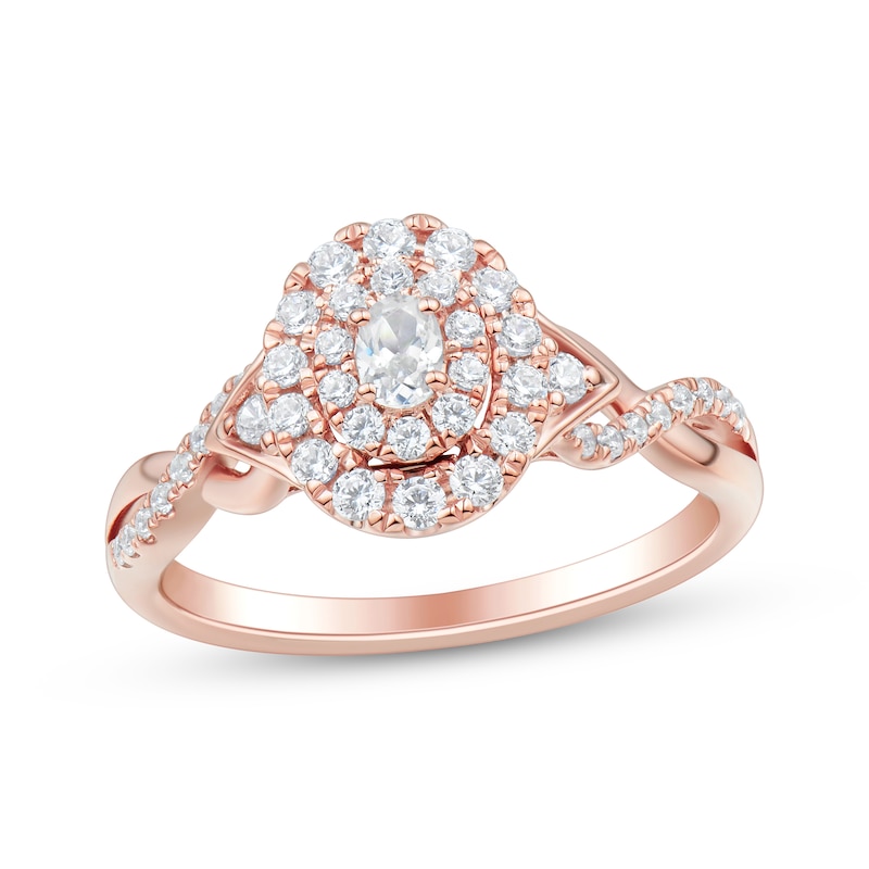 Main Image 4 of Now + Forever Oval-Cut Diamond Double Halo Engagement Ring 1/2 ct tw 14K Rose Gold