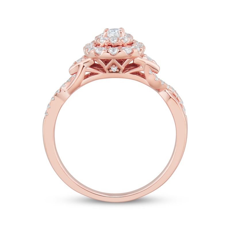 Main Image 5 of Now + Forever Oval-Cut Diamond Double Halo Engagement Ring 1/2 ct tw 14K Rose Gold