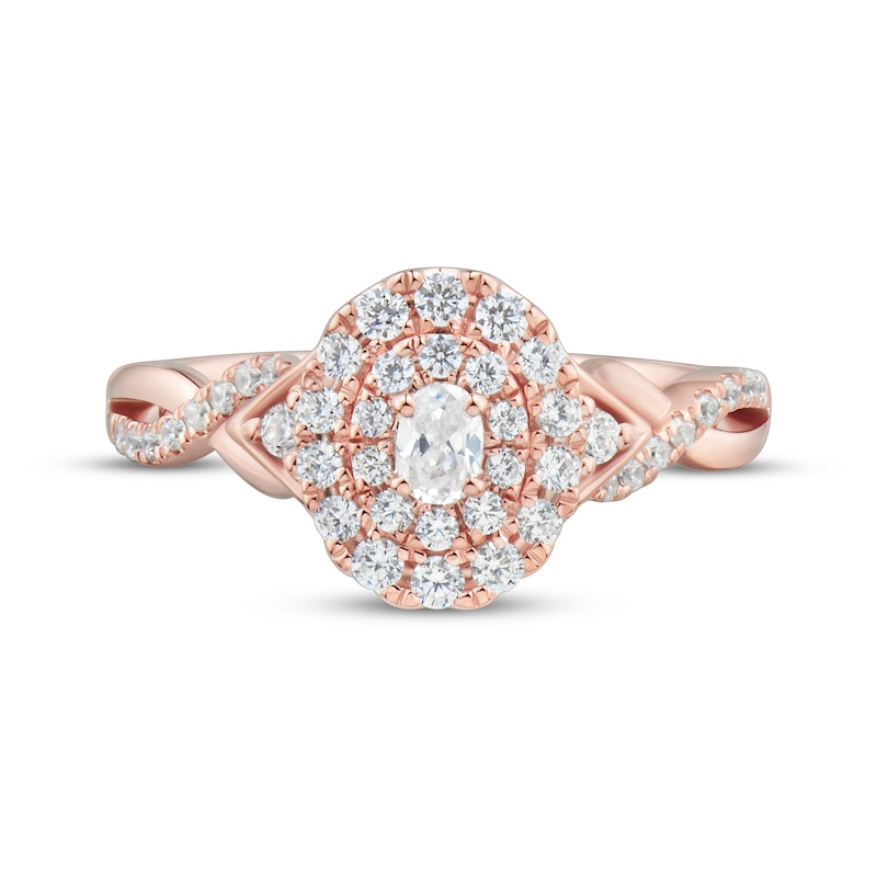 Main Image 6 of Now + Forever Oval-Cut Diamond Double Halo Engagement Ring 1/2 ct tw 14K Rose Gold