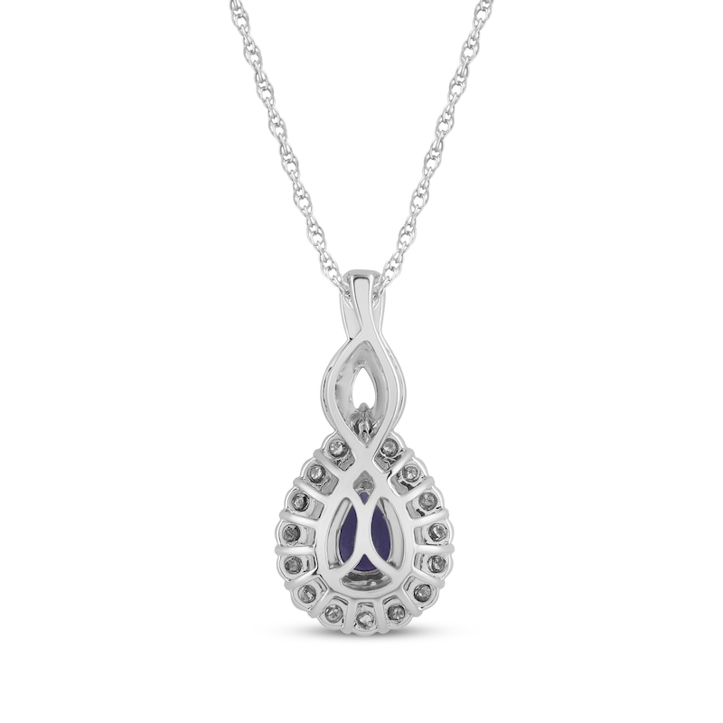 Main Image 3 of Pear-Shaped Blue Lab-Created Sapphire & Diamond Necklace 1/10 ct tw Sterling Silver 18&quot;