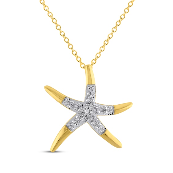 Diamond Starfish Necklace 1/10 ct tw 10K Yellow Gold 18"