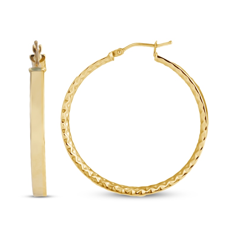 Italian Brilliance Diamond-Cut Snakeskin Hoop Earrings 14K Yellow Gold