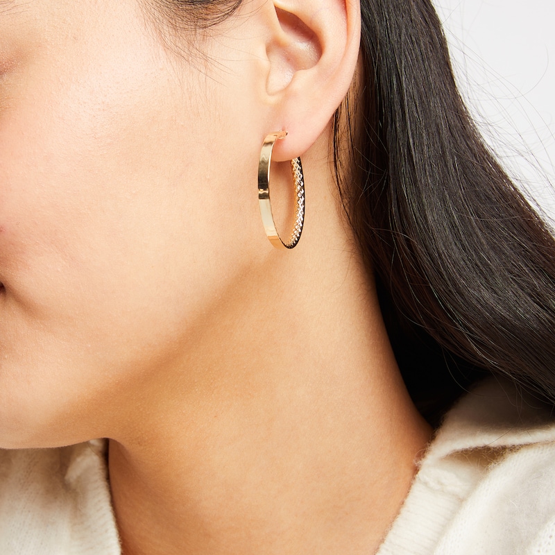 Main Image 4 of Italian Brilliance Diamond-Cut Snakeskin Hoop Earrings 14K Yellow Gold