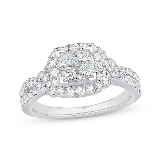 Princess-Cut Diamond Cushion-Frame Engagement Ring 1 ct tw 14K White Gold