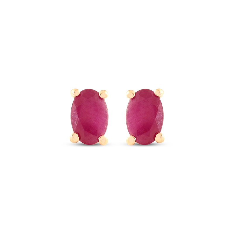 Main Image 2 of Oval-Cut Ruby Solitaire Stud Earrings 14K Yellow Gold