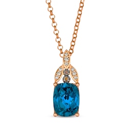 Le Vian Venetian Mosaic Cushion-Cut Blue Topaz Necklace 1/20 ct tw Diamonds 14K Strawberry Gold 19"