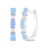 Thumbnail Image 1 of Oval-Cut Blue Lab-Created Opal & White Lab-Created Sapphire Hoop Earrings Sterling Silver