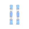 Thumbnail Image 2 of Oval-Cut Blue Lab-Created Opal & White Lab-Created Sapphire Hoop Earrings Sterling Silver