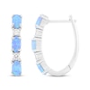 Thumbnail Image 3 of Oval-Cut Blue Lab-Created Opal & White Lab-Created Sapphire Hoop Earrings Sterling Silver