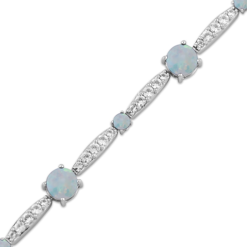 Main Image 2 of Lab-Created Opal & White Lab-Created Sapphire Link Bracelet Sterling Silver 7.5"