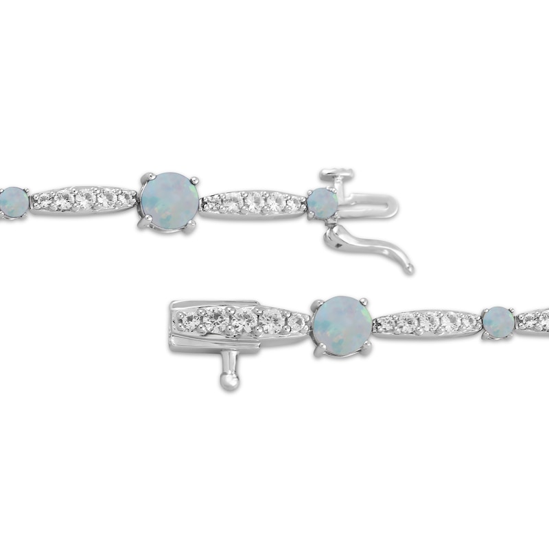 Main Image 3 of Lab-Created Opal & White Lab-Created Sapphire Link Bracelet Sterling Silver 7.5"